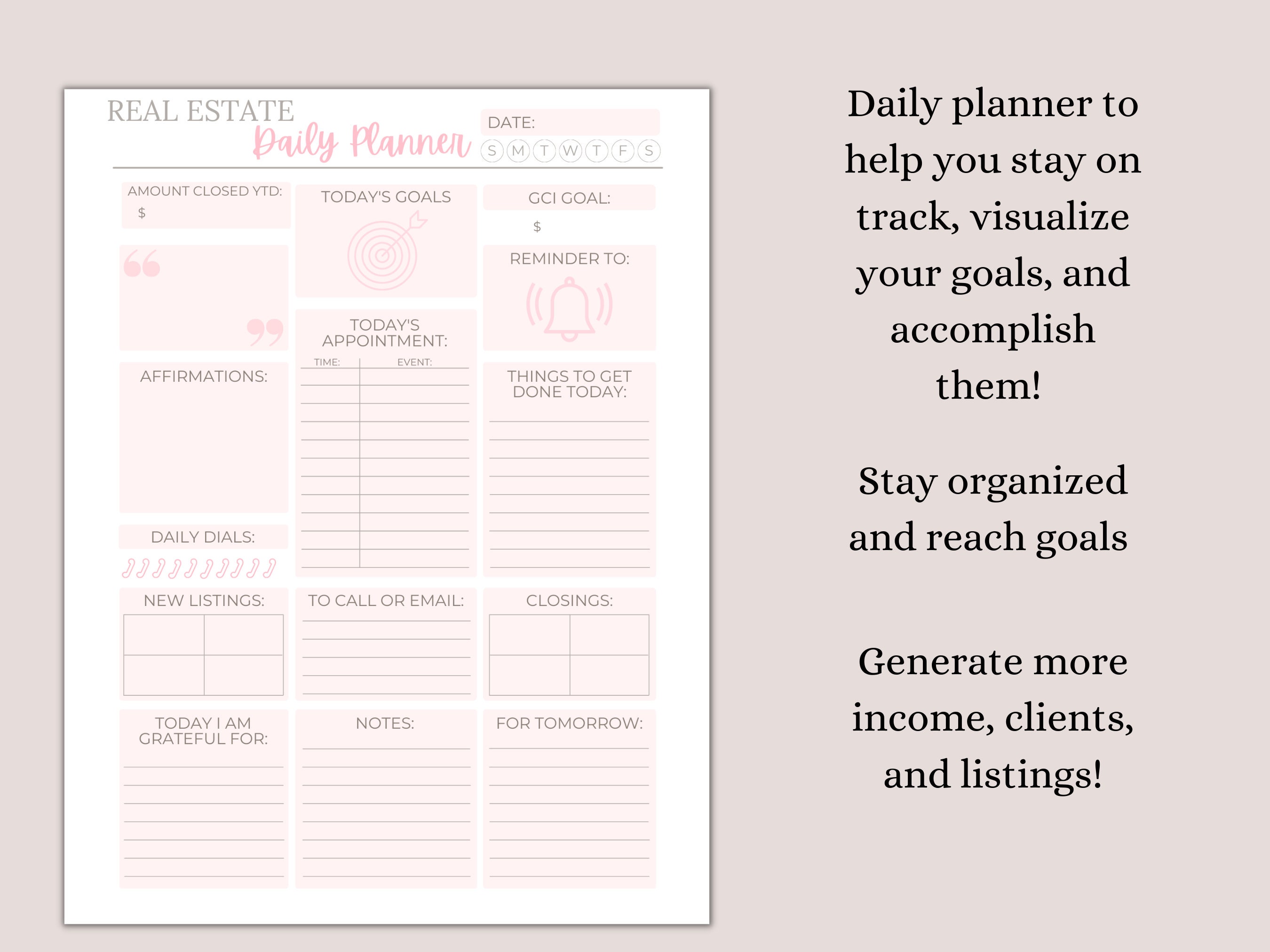Daily Planner For Real Estate Agents Goal Setting Planner For Realtors