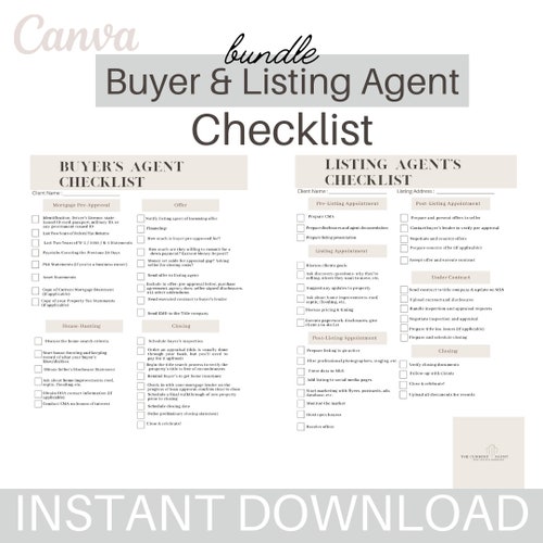 Buyer's Agent Listing Agent Real Estate Checklist Instant Etsy