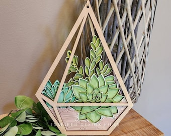 Succulent Laser Cut File | Cactus SVG | Plant Terrarium | Hanging Plant File | Glowforge Ready | Two Sizes | BOHO Home Décor |