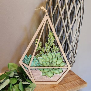 Sappig Lasergesneden bestand | Cactus-SVG | Plantenterrarium | Hangplantenmap | Glowforge-klaar | Twee maten | BOHO woondecoratie |