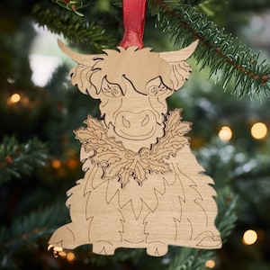 Highland Cow Ornament file, Laser Ready, Scottish Cow, Farmhouse Decor Farm Animals, Christmas Cow Gift, Personalized Cow Ornament
