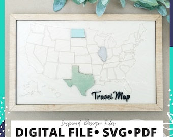 Glowforge File | US Map | Laser SVG File | Travel Map SVG | Adventure Map | Digital Download | Glowforge Ready | Laser Cut File