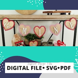 Valentine&#39;s Day Banner File| Seasonal Garland SVG | Mantel Décor | Valentines Day Cut File | Heart Bunting | Love Decoration | Hearth Decor