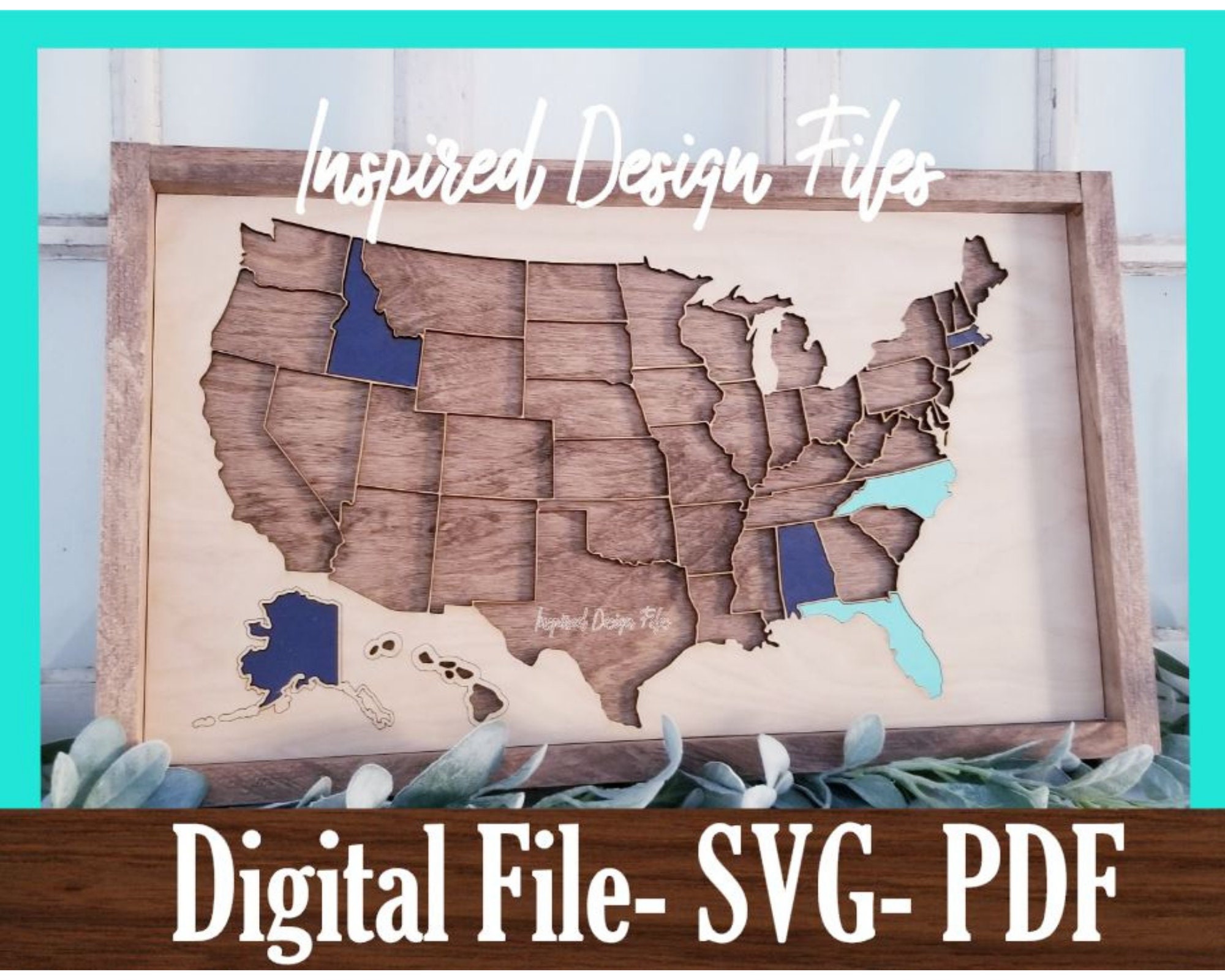 Glowforge File US Map Laser SVG File PDF Travel Map | Etsy