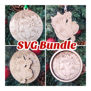 Cat Christmas Ornament File BUNDLE | Christmas Cat SVG | Cat Humor | Gift for Her Mischievous Cat | Funny Cat | Cat hanging from tree