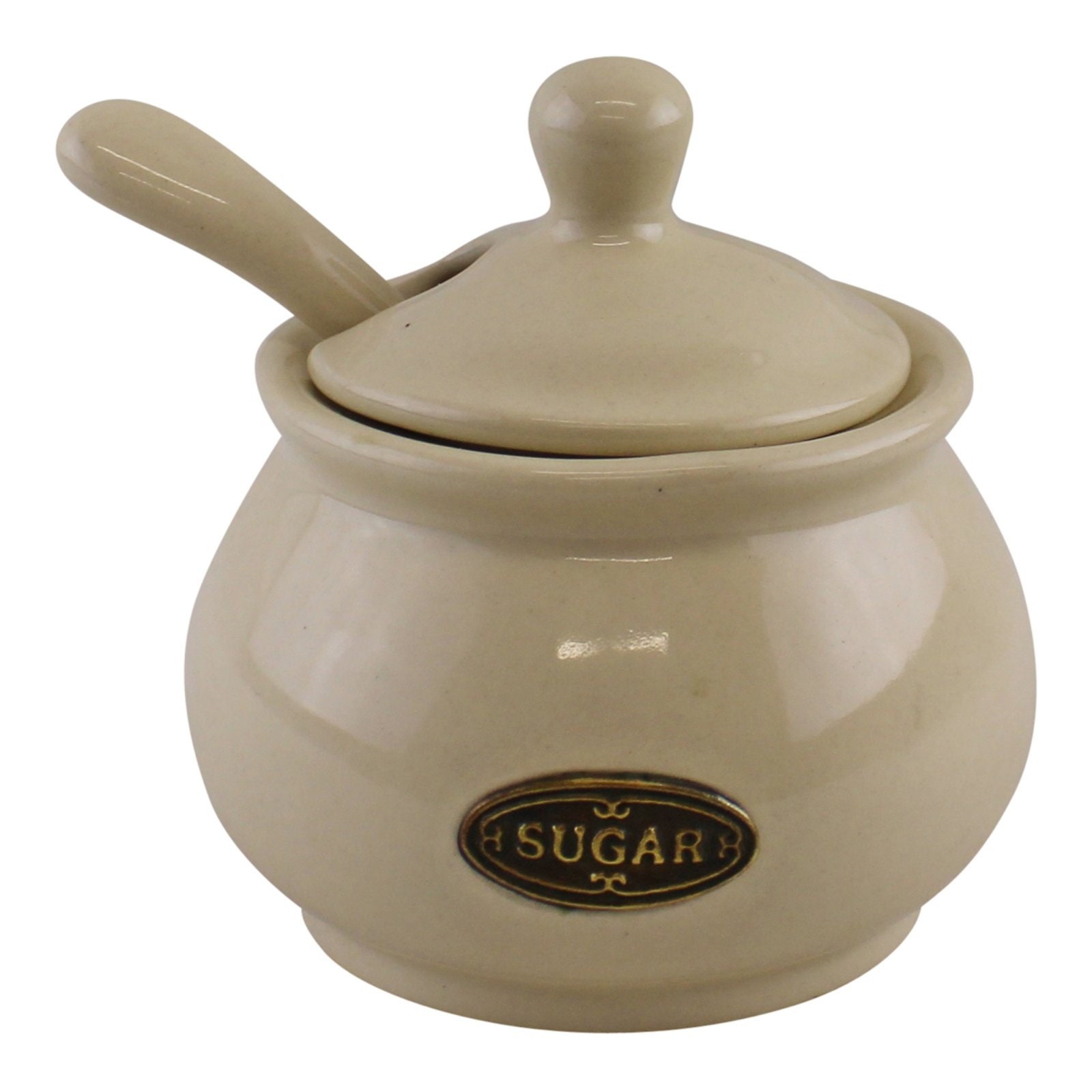 Country Cottage Cream Ceramic Sugar Bowl With Lid & Spoon Etsy