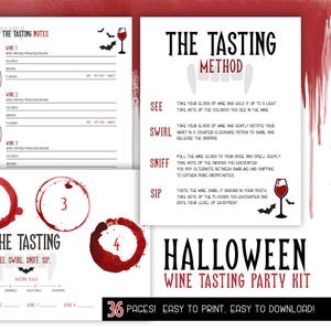 Halloween Vampire Wine Tasting Party Kit, Score Cards, Wine Tasting Cards, Placemat, Wine Guide, Girls Night, Date Night, Instant Download.