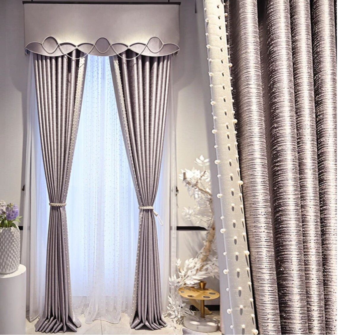 2022 Luxury Embroidered Pearls Curtains for Living Room Luxury Etsy