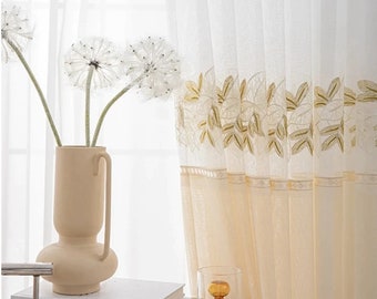 White Dandelion Sheer Curtains for Living Room Embroidered - Etsy
