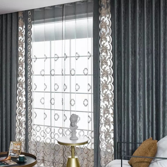 Cortinas para comedor dormitorio franela bordado - Etsy