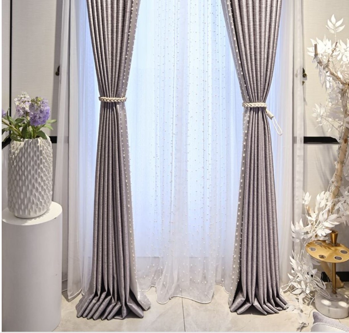 2022 Luxury Embroidered Pearls Curtains for Living Room Luxury Etsy
