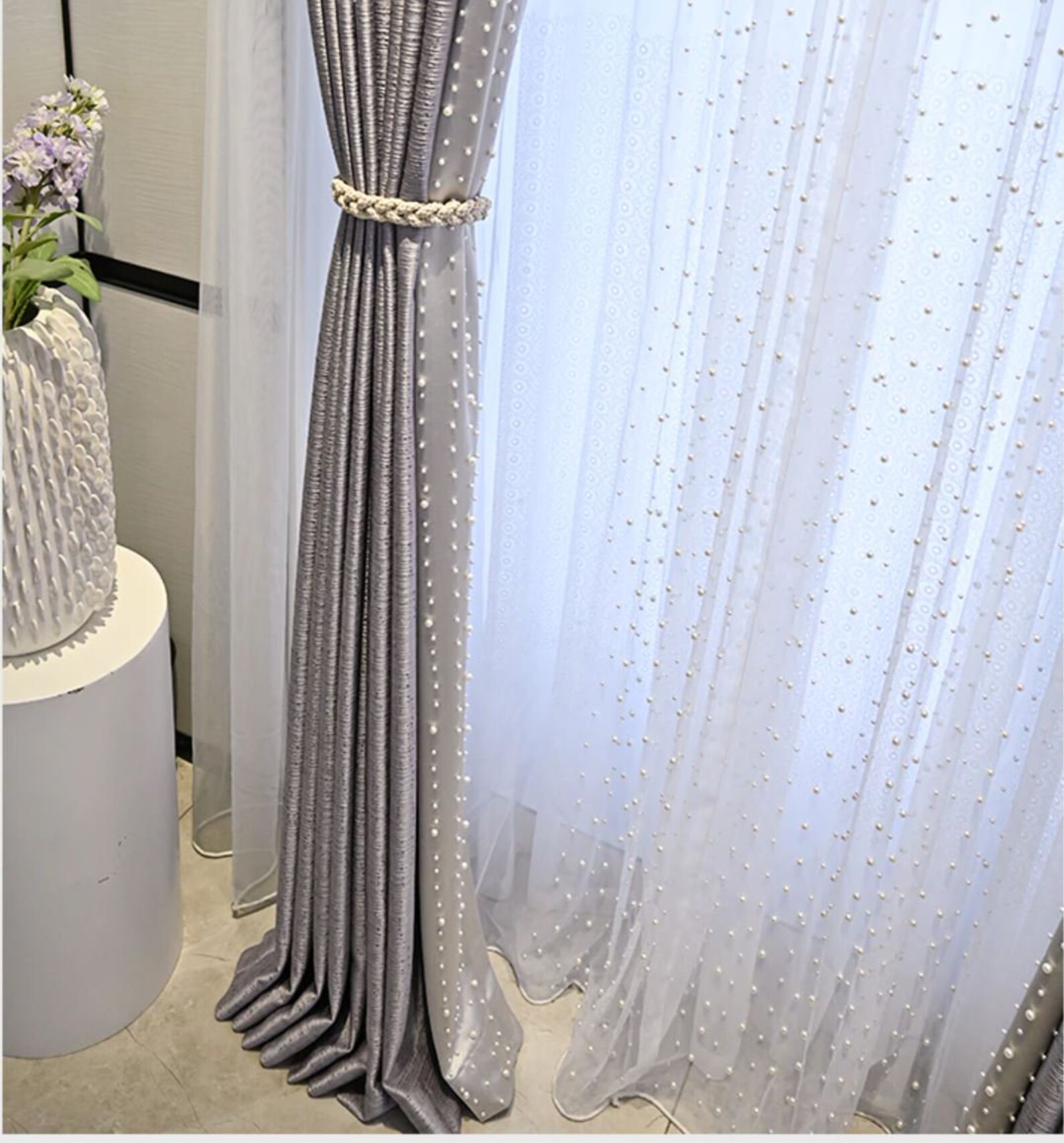 2022 Luxury Embroidered Pearls Curtains for Living Room Luxury Etsy