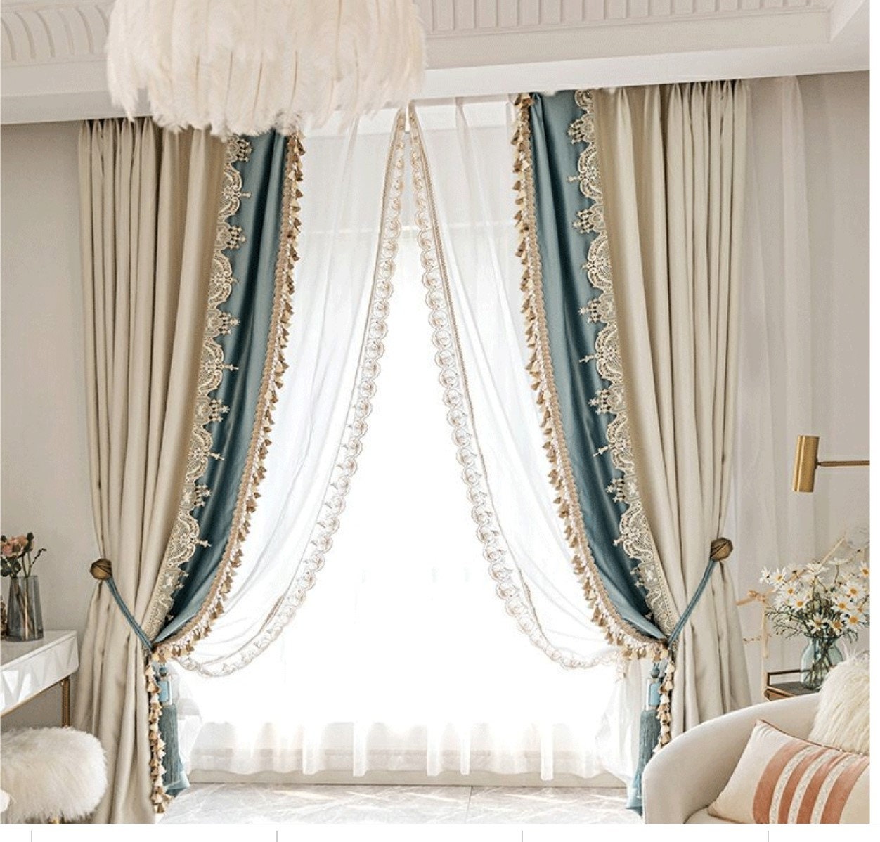 French Modern Imitation Silk Curtains for Living Dining Room - Etsy