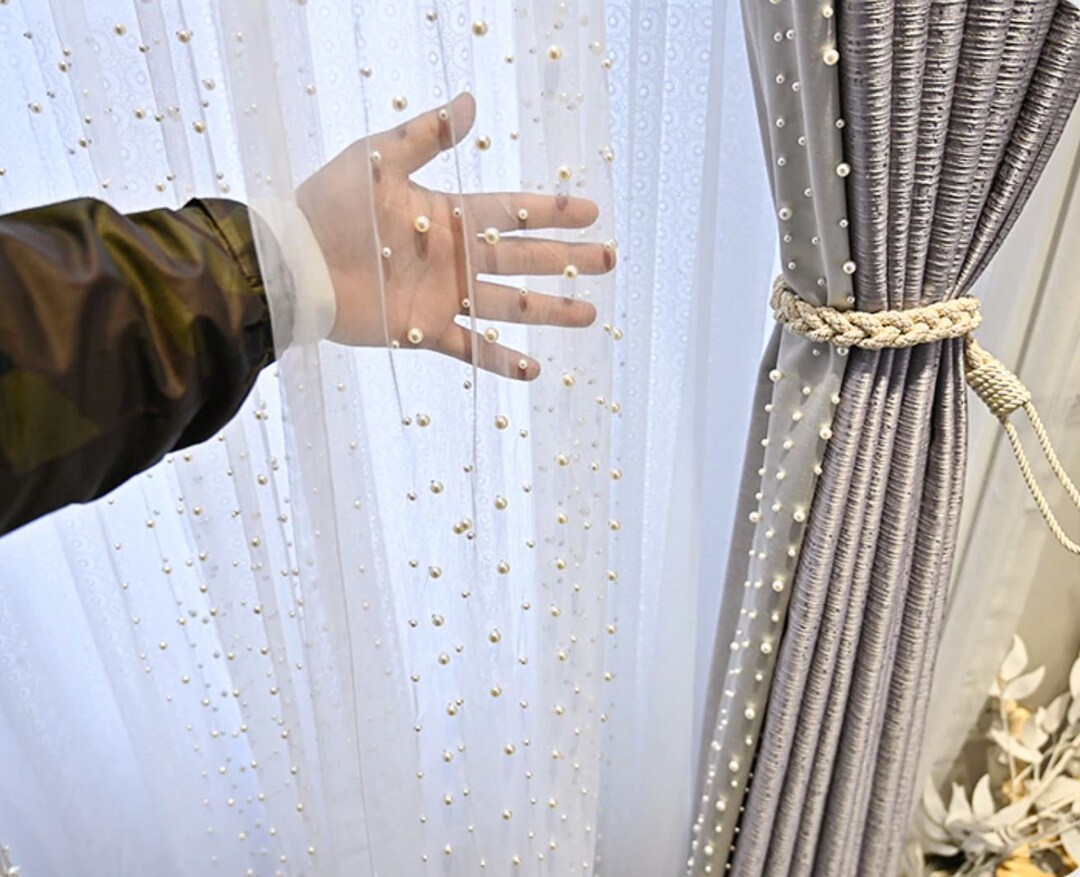 2022 Luxury Embroidered Pearls Curtains for Living Room Luxury Etsy