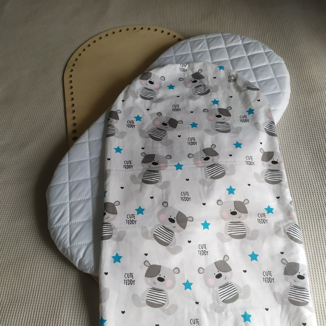 Moses basket kit. Wood base foam covered mattress sheet. Etsy