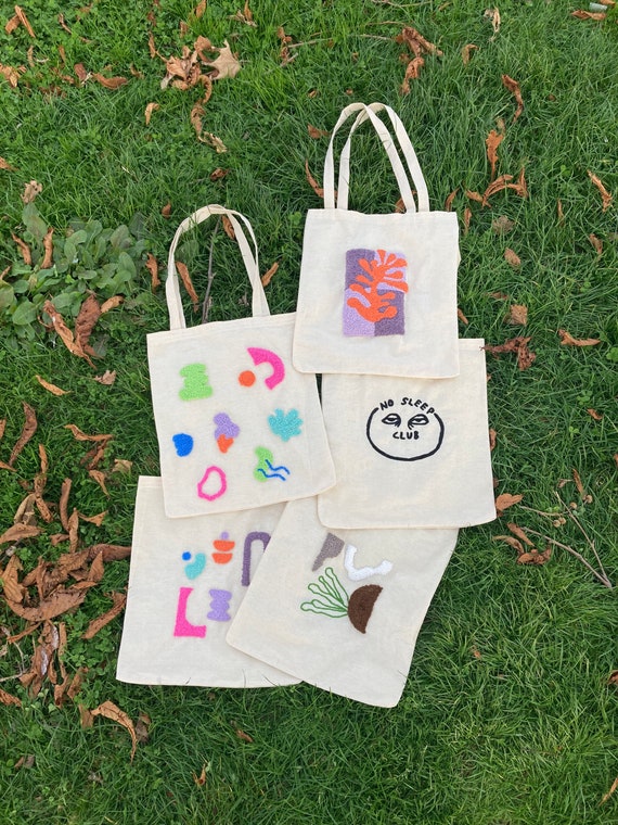 Punch Needle Embroidered Tote Bag Tufted Bags Totes Bag Etsy