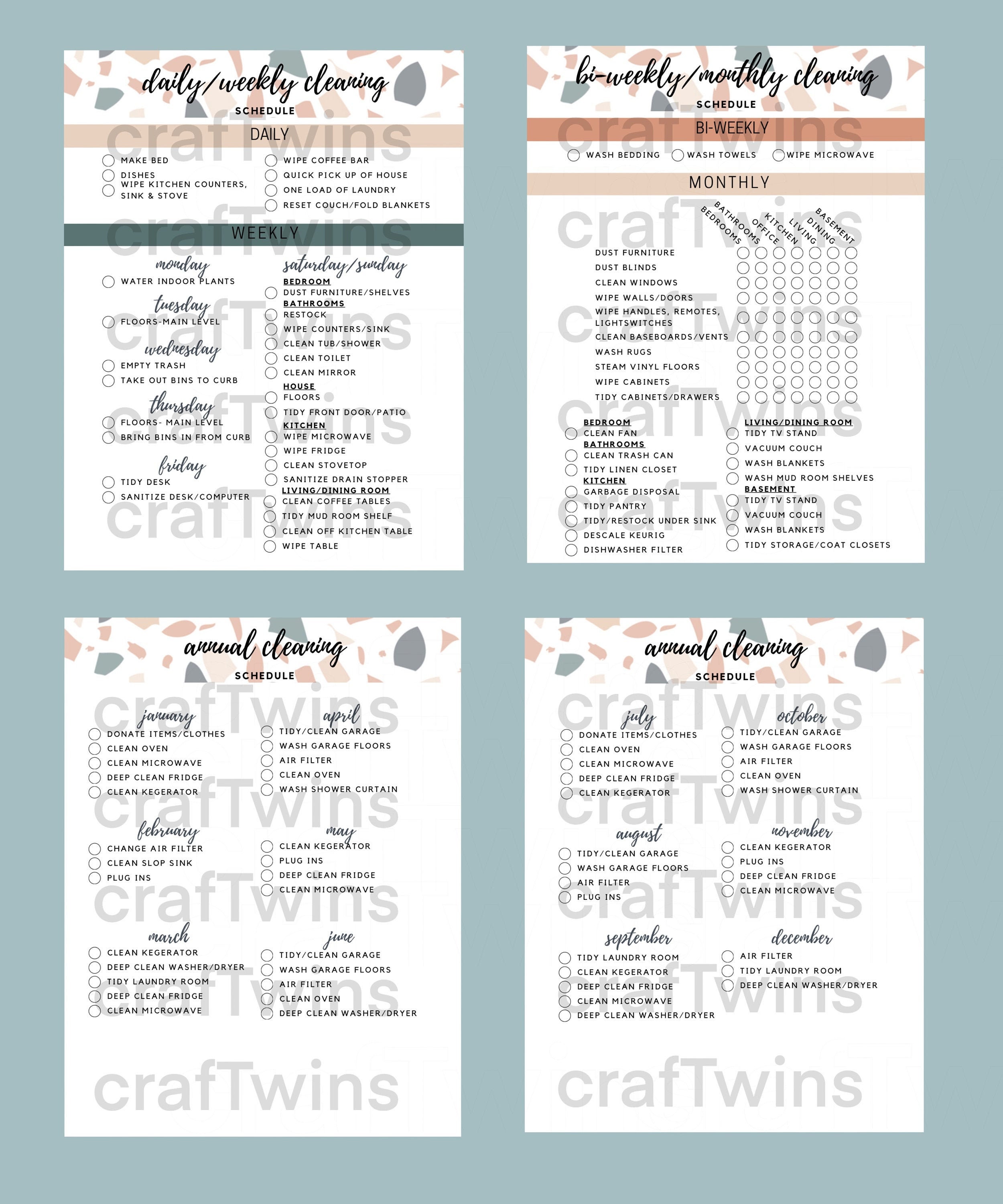Cleaning Checklist Bundle - Daily, Weekly, Monthly, Yearly - 4 Page PDF ...