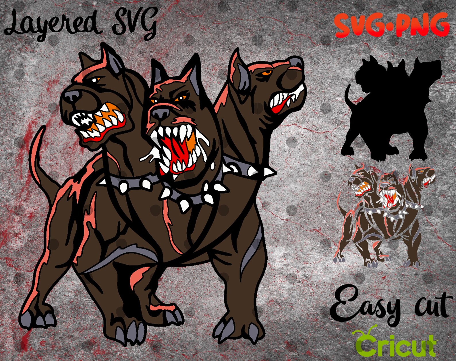 Layered SVG Threeheaded Dog Halloween for Cricut Horror Svg Etsy