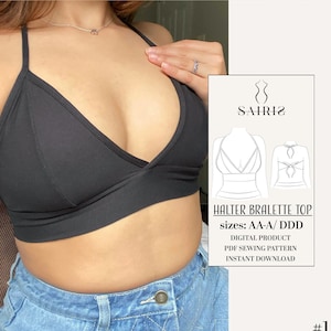 Triangle Crop Top Sewing Pattern PDF | Halter Bralette Pattern | XS-XXXL