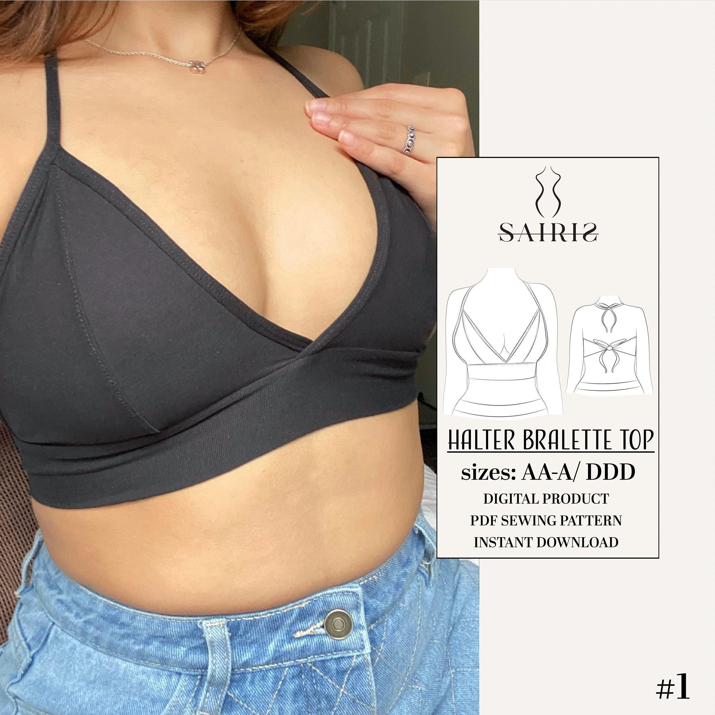 Triangle Crop Top Sewing Pattern PDF Halter Bralette Pattern XS-XXXL 