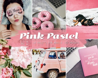 May include: A collage of images featuring a pink pastel color theme. The images include a woman wearing a sleep mask, donuts, a dog, flowers, a pink car, a laptop, and a notebook with the text "WHATEVER you do DO IT WITH all your heart".