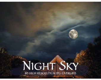 Night Sky Photo Overlays, Stars, Moon, Aurora (80 JPG Overlays)