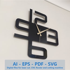 T19 - Wall Clock AI file for Laser Cut and CNC router machine, Wall Clock PDF, Laser Cut Eps template, Wall Clock Svg