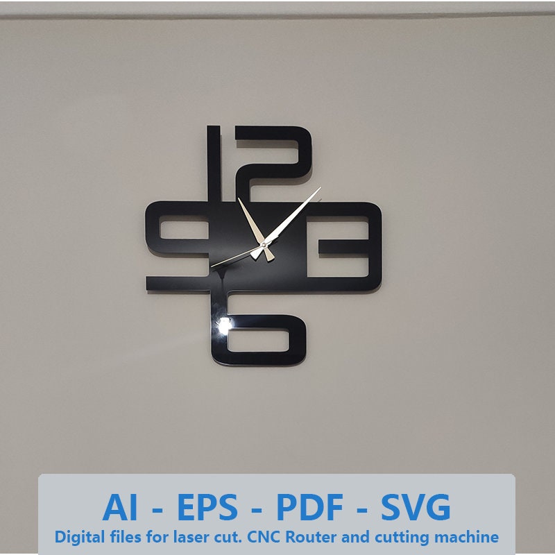 T19 - Wall Clock AI File for Laser Cut and CNC Router Machine, Wall ...