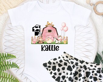 Baby Girl’s 1st Birthday Farm Smash Cake Outfit/Sweet and Stylish Skirted Cow Bummie Set