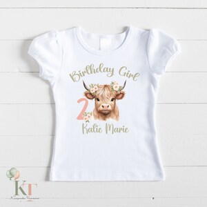 Highland Cow Birthday bodysuit or shirt,Girls First Birthday Shirt,Farm Birthday,Sublimated Birthday Shirt,First Birthday,Second Birthday image 4