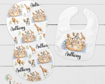 Noah Ark Personalized Baby Burp Cloth,Name burp Cloth,Newborn Gift,Christian gift for Baby,New Mom Gift,Personalized Baby Shower Gift,Baby