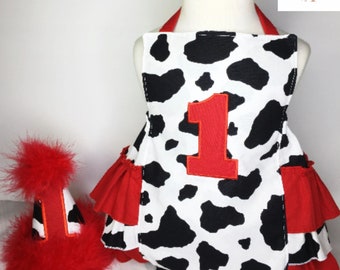 Cow Birthday Romper Outfit,Farm Cake Smash Outfit,Girls Cow Bubble Romper,1/2 Birthday, 1st Birthday,2nd Birthday