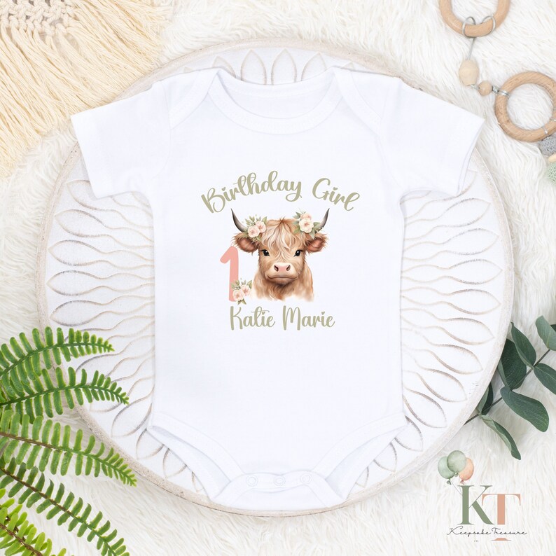 Highland Cow Birthday bodysuit or shirt,Girls First Birthday Shirt,Farm Birthday,Sublimated Birthday Shirt,First Birthday,Second Birthday