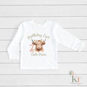 Highland Cow Birthday bodysuit or shirt,Girls First Birthday Shirt,Farm Birthday,Sublimated Birthday Shirt,First Birthday,Second Birthday image 3