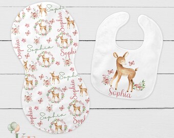 Personalized Deer Baby Bib and Burp cloth,Custom name baby bib,Personalized burp cloth,Personalized bib,Name burp cloth,Baby shower gift,D10