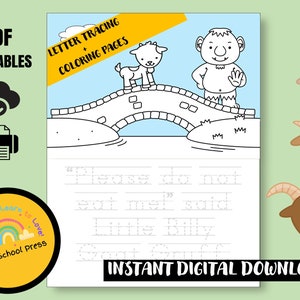 Libro de cuentos de rastreo de letras bruscas de las tres cabras Billy Edades 3 + edición estadounidense (preescolar, jardín de infantes, actividades educativas DIVERTIDAS de escritura a mano)