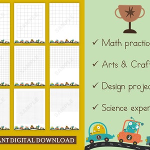 Printable Graph Paper for Kids, Preschool Graph Paper Pack, Monster ...