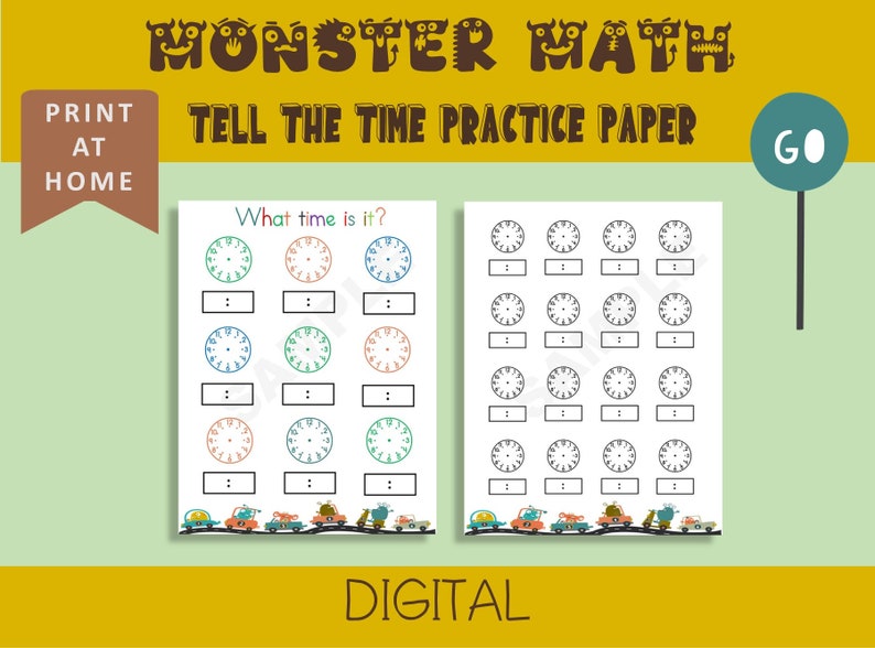 Printable Tell the Time Practice Paper for Kids, Analogue/digital Clock ...