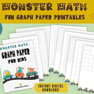 Printable Graph Paper for Kids, Preschool Graph Paper Pack, Monster Maths Graphing Paper, Back to School Digital Graph Paper Pack