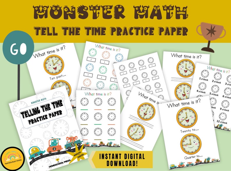 Printable Tell the Time Practice Paper for Kids, Analogue/digital Clock ...