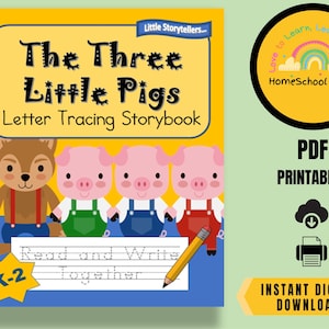 Libro de cuentos sobre el rastreo de letras de Los Tres Cerditos Edades 3 + Edición de EE. UU. (Preescolar, jardín de infantes, actividades educativas DIVERTIDAS de escritura a mano)