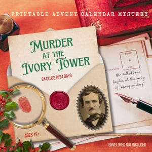 Murder Mystery Advent Calendar | Digital Download Printable | Available Immediately |  Envelopes Not Included | Ivory Tower |  Ages 12+