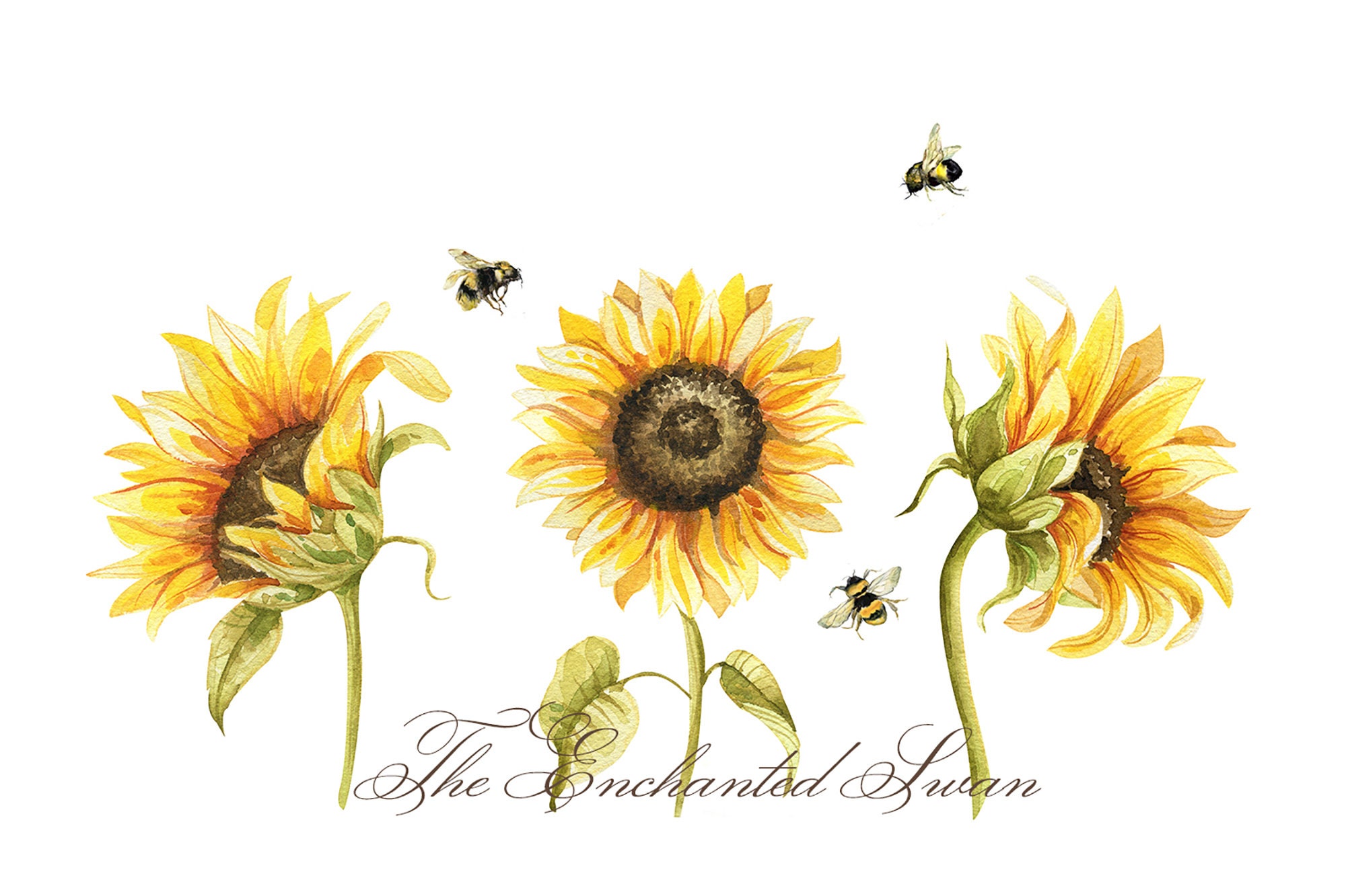 Watercolour Sunflowers and Bees Wall Art | Etsy