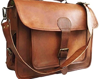 15 Zoll Herren Ziegenleder Vintage Braun Umhängetasche Schulter Laptoptasche Aktentasche Unisex Handmade Rustikal