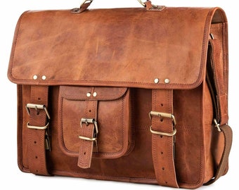 Brown Genuine Leather Crossbody Office School Messenger Vintage Bag 15" Handmade Brown Satchel Laptop Unisex Bag