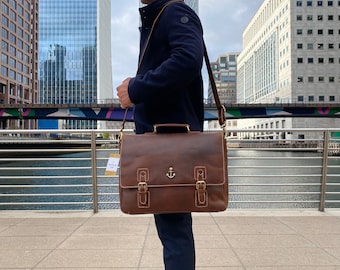 Genuine leather laptop messenger shoulder bag cowhide Satchel Office Bag, military bag, university bag, daily commute bag