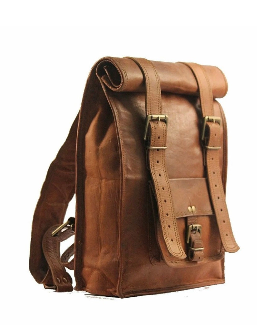 Leather Rolling Backpack Rucksack Travel Holiday School Bag Shoulder