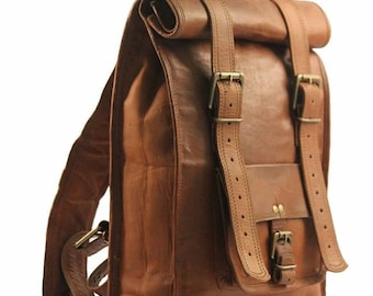 Leather Rolling Backpack Rucksack Travel Holiday School Bag Shoulder Vintage leather bag unisex handmade