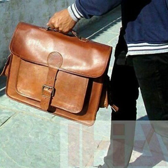Messenger Bag Laptop Bag Genuine Goat Leather Vintage Brown