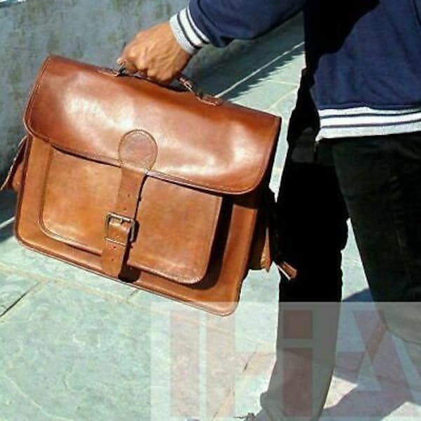Messenger bag / Laptop bag / Genuine Goat Leather Vintage Brown Shoulder Briefcase Satchel Handmade Office Shoulder Bag unisex